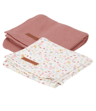 Little Dutch Little Dutch - Hydrofiele doeken 70 x 70 Pure Pink Blush / Flowers & Butterflies