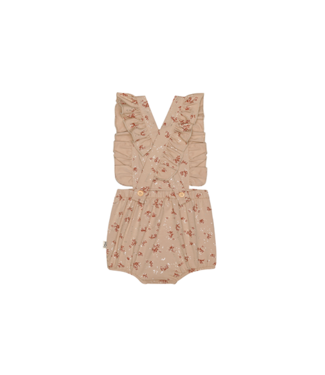 House Of Jamie - Ruffled Baby Salopette - Gold Sesame & Brick Floral