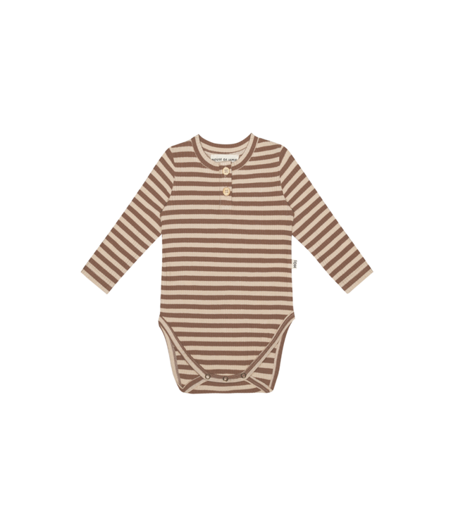 House Of Jamie - Rib Longsleeve Bodysuit - Nutmeg & Oatmeal Stripes