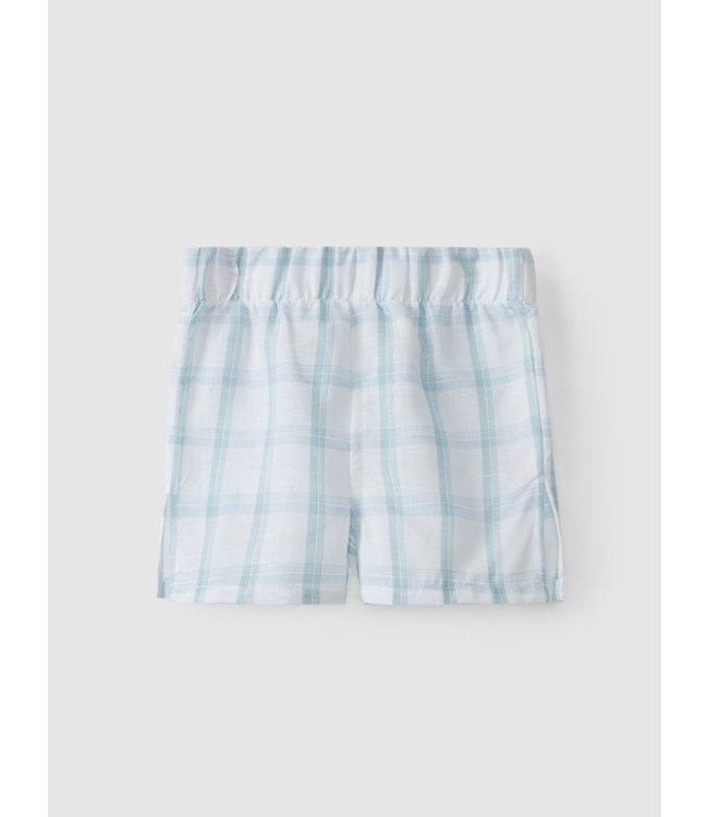 Laranjinha Laranjinha - Geruite Linnen Short - Waterblauw