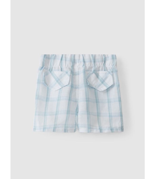 Laranjinha Laranjinha - Geruite Linnen Short - Waterblauw