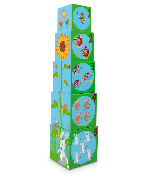 Scratch Scratch - Build&Play: STAPELTOREN JUMBO Boerderij 5 stuks 17.5x17.5xH77cm, in karton, in doos 19x19x19cm, 12m+