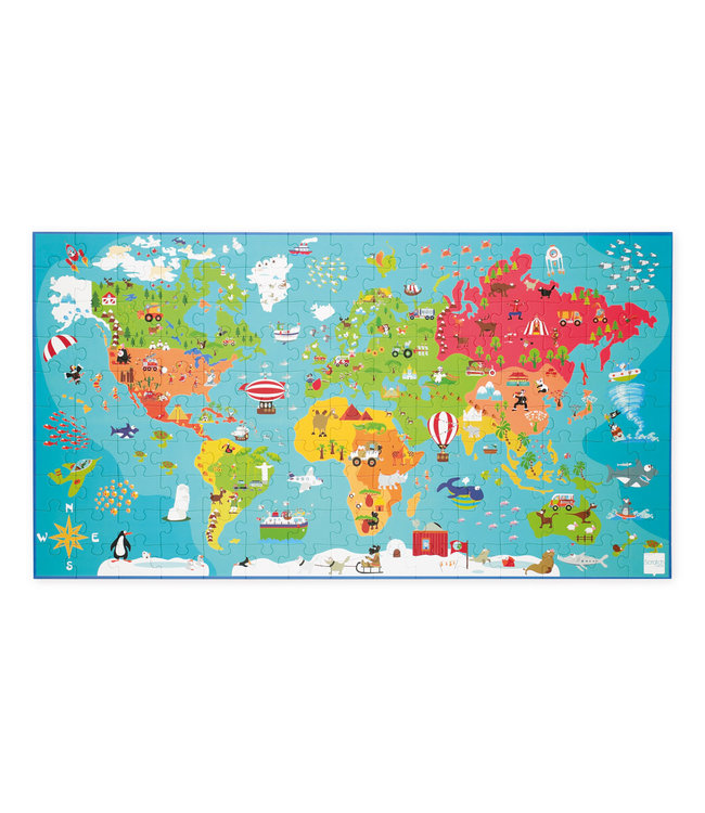 Scratch Scratch - Puzzel XXL 150pcs: WERELDKAART 91x48.5cm, in doos diam.26xH12cm, 6+