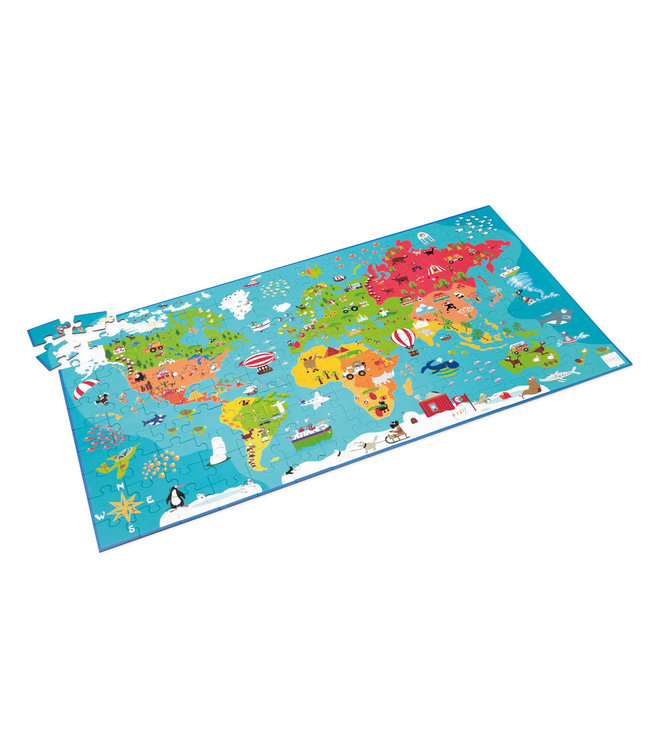 Scratch Scratch - Puzzel XXL 150pcs: WERELDKAART 91x48.5cm, in doos diam.26xH12cm, 6+
