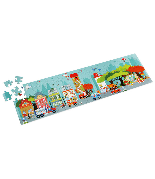 Scratch Scratch - Puzzel 100pcs: VLOERPUZZEL/STAD 120x32cm, in doos diam.26xH12cm, 5+
