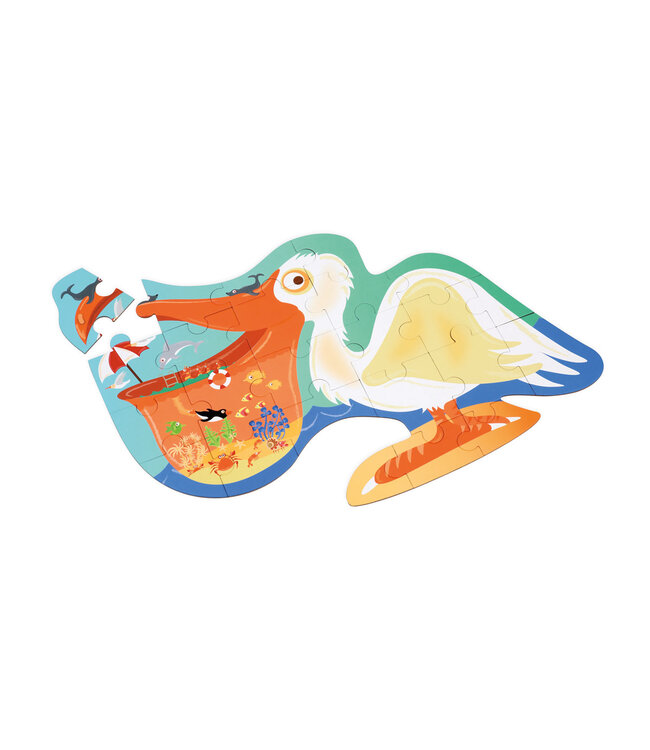 Scratch Scratch - Puzzel 24pcs: CONTOUR PUZZEL/PELIKAAN 50.7x36.9x0.25cm, in vormendoos 29x21x6.5cm, 3+