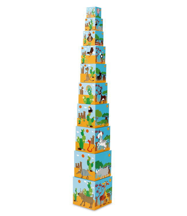 Scratch Scratch - Build&Play: STAPELTOREN Dieren van de Wereld 10 stuks 15.5x15.5xH107cm, in karton, in doos, 12m+