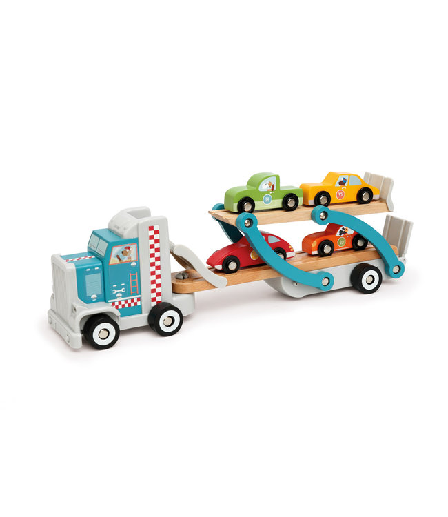 Scratch Scratch - Preschool: VRACHTWAGEN CONTILOOP 38x10x12cm, 4 autootjes inbegrepen, in hout, in doos, 3+