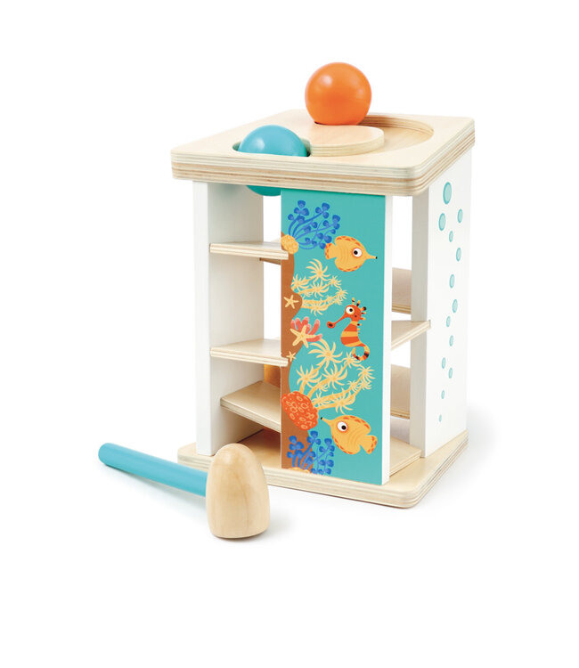 Scratch Scratch  - Preschool: TOC TOC TOREN / ONDERWATERWERELD 17.5x14.5x23.5cm, met 3 ballen en hamer, 18m+
