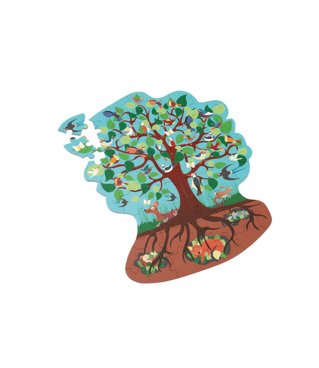 Scratch Scratch - Puzzel 58pcs: CONTOUR PUZZEL/VOGELBOOM 48x60cm, in vormendoos 23.60x24.40x6.5cm, 4+