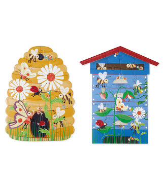 Scratch Scratch - Puzzel 2-zijdig 2x20pcs: BEE In&Out (31x42cm & 35.5x43cm), in vormendoos 19,5x26x6,5cm, 3+