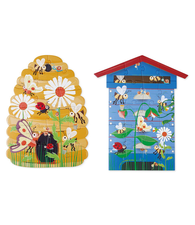 Scratch Scratch - Puzzel 2-zijdig 2x20pcs: BEE In&Out (31x42cm & 35.5x43cm), in vormendoos 19,5x26x6,5cm, 3+
