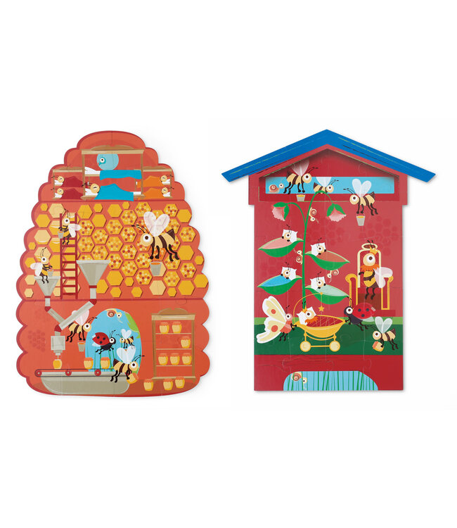 Scratch Scratch - Puzzel 2-zijdig 2x20pcs: BEE In&Out (31x42cm & 35.5x43cm), in vormendoos 19,5x26x6,5cm, 3+