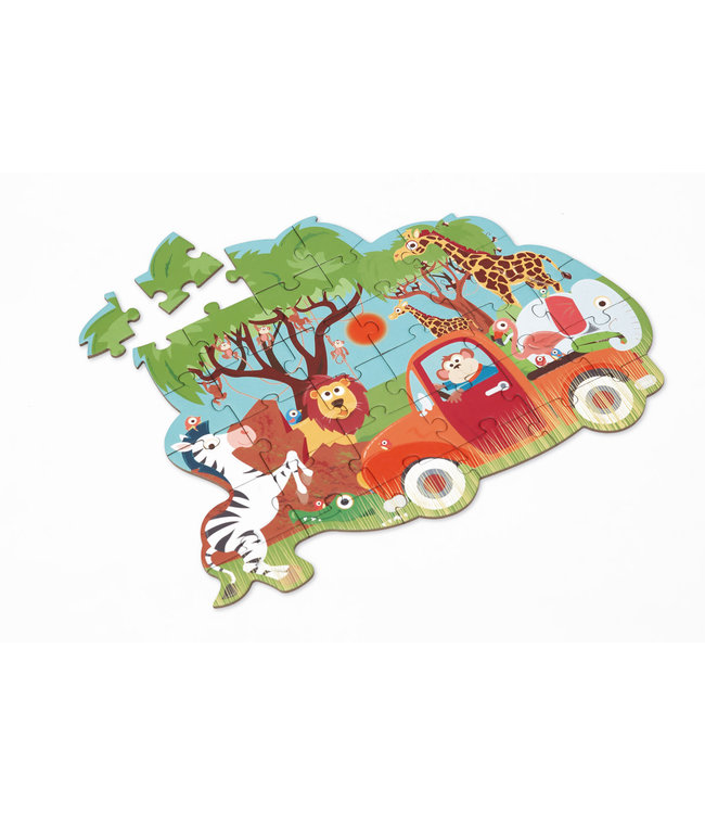 Scratch Scratch - Compact Puzzel 30pcs: CONTOUR PUZZEL/SAFARI 31x24cm, in ronde doos 16x16x4cm, 3+