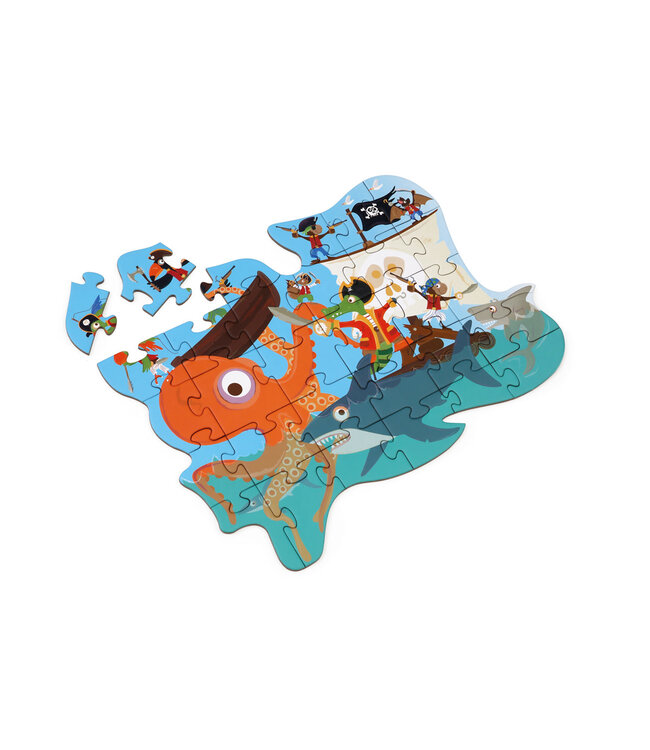 Scratch Scratch - Compact Puzzel 29pcs: CONTOUR PUZZEL/PIRAAT 30x21cm, in ronde doos 16x16x4cm, 3+