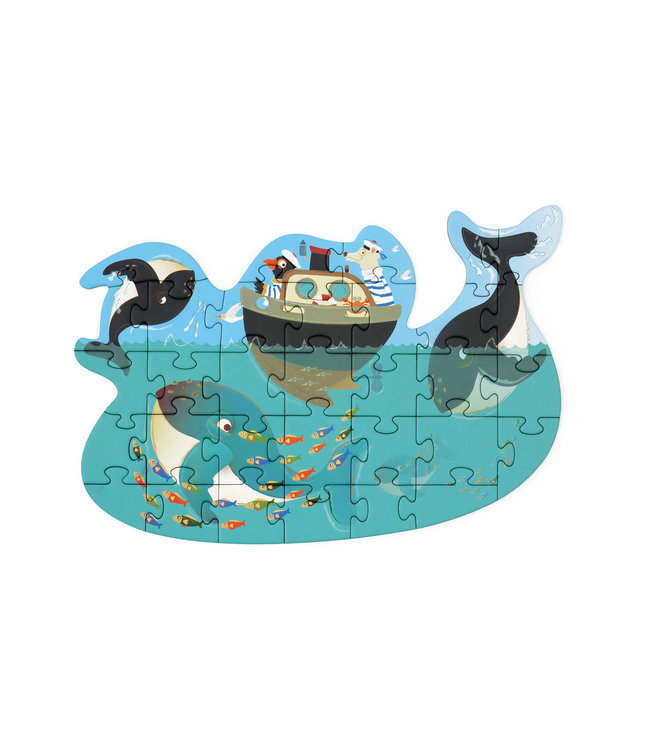 Scratch Scratch - Compact Puzzel 31pcs: CONTOUR PUZZEL/WALVISSEN 30x21cm, in ronde doos 16x16x4cm, 3+