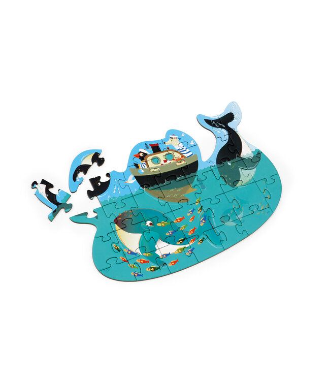 Scratch Scratch - Compact Puzzel 31pcs: CONTOUR PUZZEL/WALVISSEN 30x21cm, in ronde doos 16x16x4cm, 3+