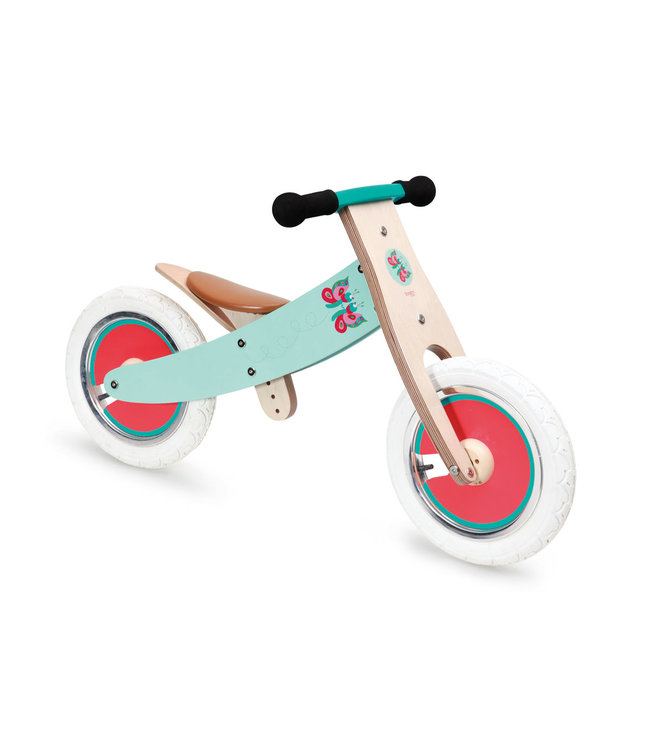 Scratch Scratch - Mobiliteit: BALANCE BIKE reversible - VLINDERS 83x54x37cm, meegroeifiets met omkeerbare kader om fiets geschikt te maken voor grotere kinderen (3+), met verstelbare zithoogte H29-45cm en begrensde sturing H52cm, in doos, 2+/3+