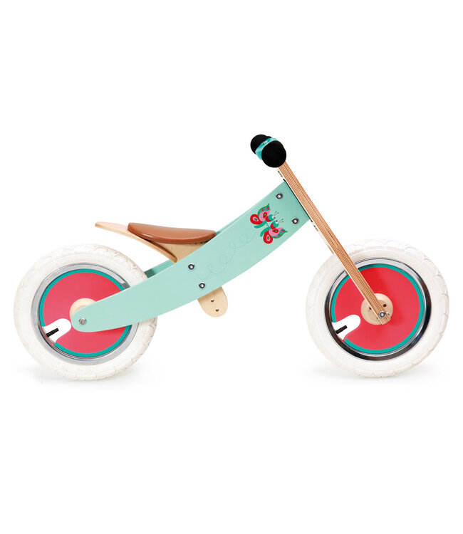 Scratch Scratch - Mobiliteit: BALANCE BIKE reversible - VLINDERS 83x54x37cm, meegroeifiets met omkeerbare kader om fiets geschikt te maken voor grotere kinderen (3+), met verstelbare zithoogte H29-45cm en begrensde sturing H52cm, in doos, 2+/3+