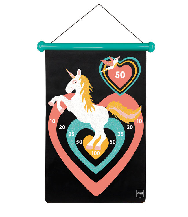 Scratch Scratch  - Active Play: MAGNETISCHE DARTS Eenhoorn met GLITTER 36x55cm, 2-zijdig bedrukt, in tube, 5+