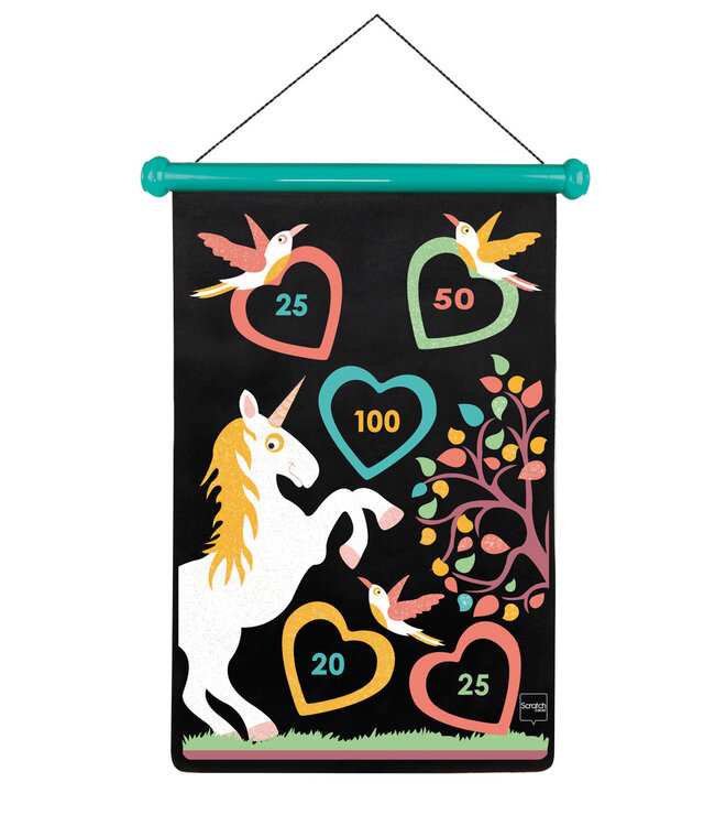 Scratch Scratch  - Active Play: MAGNETISCHE DARTS Eenhoorn met GLITTER 36x55cm, 2-zijdig bedrukt, in tube, 5+