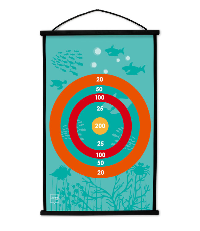 Scratch Scratch - Active Play: START TO DART Koraalrif 38x60cm, 2-zijdig bedrukt, met 6 darts met zuignappen, in doos, 5+