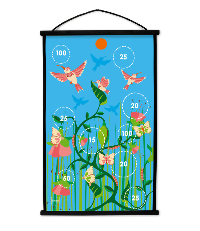 Scratch Scratch - Active Play: START TO DART Kolibries 38x60cm, 2-zijdig bedrukt, met 6 darts met zuignappen, in doos, 3+