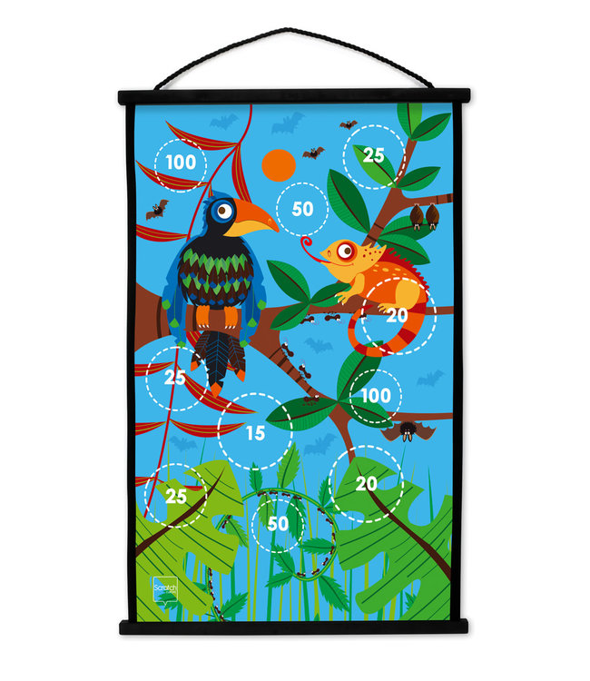 Scratch Scratch - Active Play: START TO DART Toekan Jungle 38x60cm, 2-zijdig bedrukt, met 6 darts met zuignappen, in doos, 3+