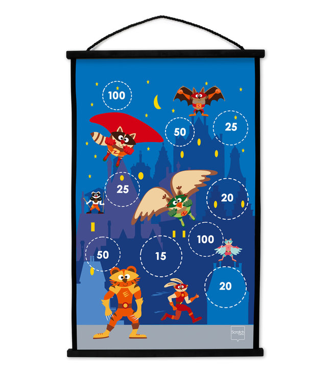 Scratch Scratch - Active Play: START TO DART Superhelden 38x60cm, 2-zijdig bedrukt, met 6 darts met zuignappen, in doos, 5+