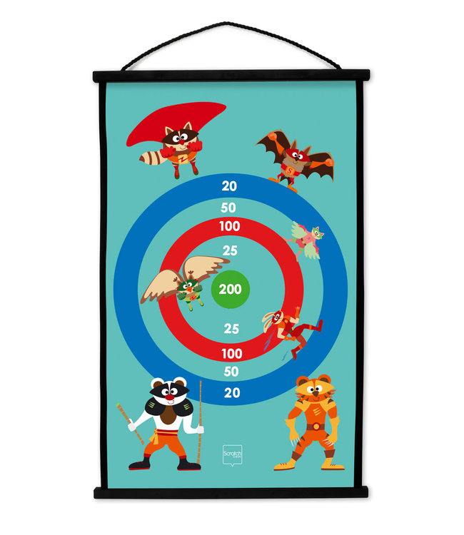 Scratch Scratch - Active Play: START TO DART Superhelden 38x60cm, 2-zijdig bedrukt, met 6 darts met zuignappen, in doos, 5+