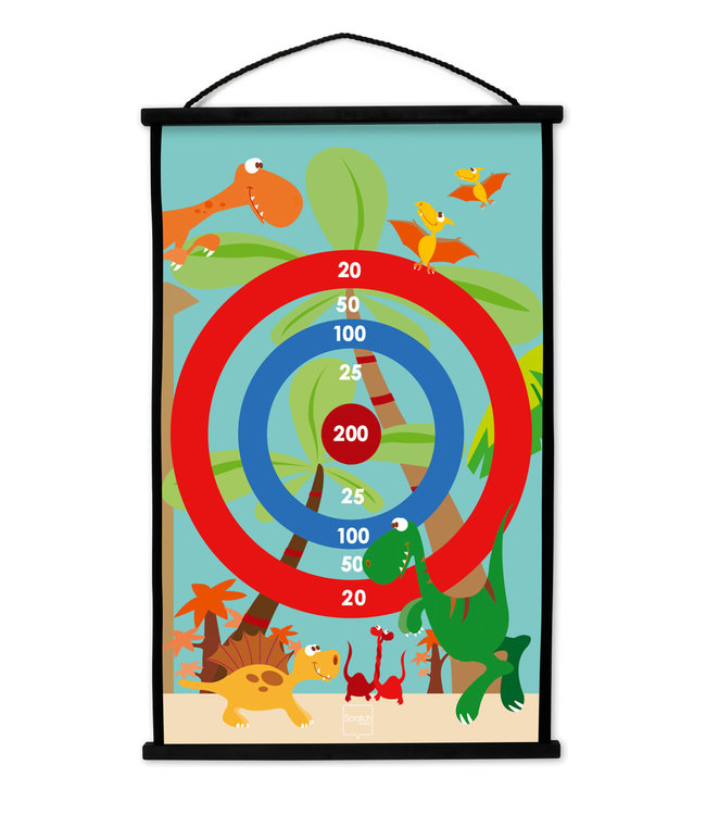Scratch Scratch - Active Play: START TO DART Dinowereld 38x60cm, 2-zijdig bedrukt, met 6 darts met zuignappen, in doos, 5+
