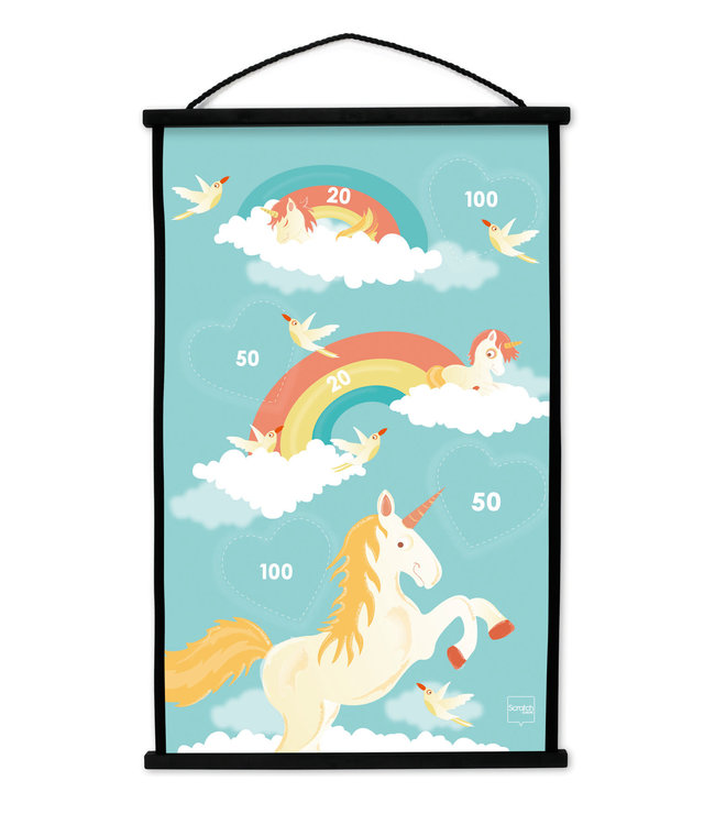 Scratch Scratch - Active Play: START TO DART Eenhoorn 38x60cm, 2-zijdig bedrukt, met 6 darts met zuignappen, in doos, 5+
