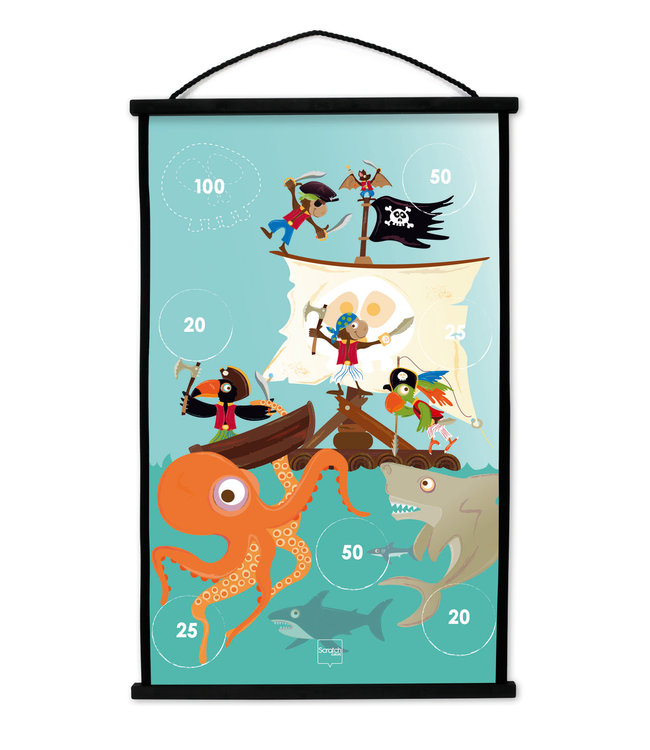 Scratch Scratch - Active Play: START TO DART Piraat 38x60cm, 2-zijdig bedrukt, met 6 darts met zuignappen, in doos, 5+