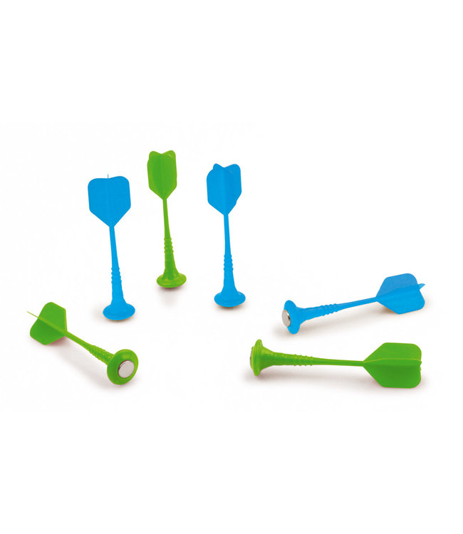 Scratch Scratch - Active Play: MAGNETISCHE DARTS - SET Blauw/Geel diam.2.5x9cm, set van 6 stuks, in zakje, 5+