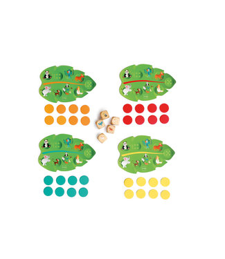 Scratch Scratch - Spel: JUNGLE YAM 18.2x12cm, met 4 speelkaarten, 32 afdekkaartjes en 5 houten dobbelstenen, in vormendoos 26.5x24.2x6.5cm, 4+