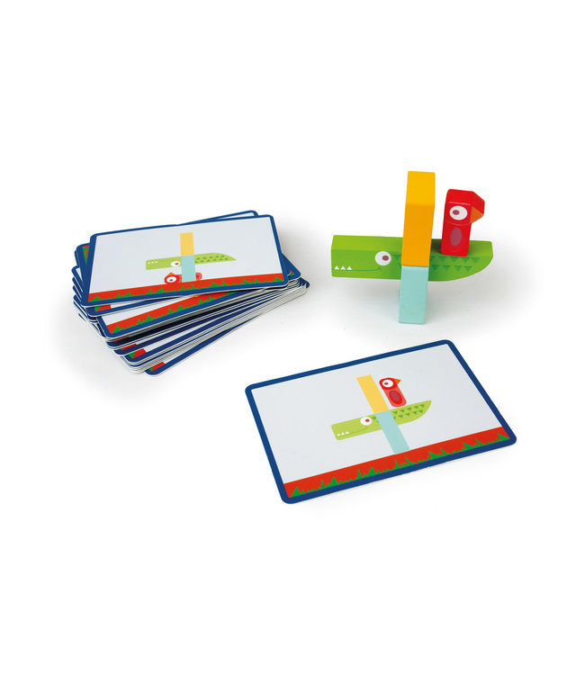 Scratch Scratch - Solo Game: BALANCIO, met 4 diertjes in hout, een solo-coördinatiespel met 40 opdrachten en 2 niveaus, in vormendoos 19x18x3,5cm, 4+