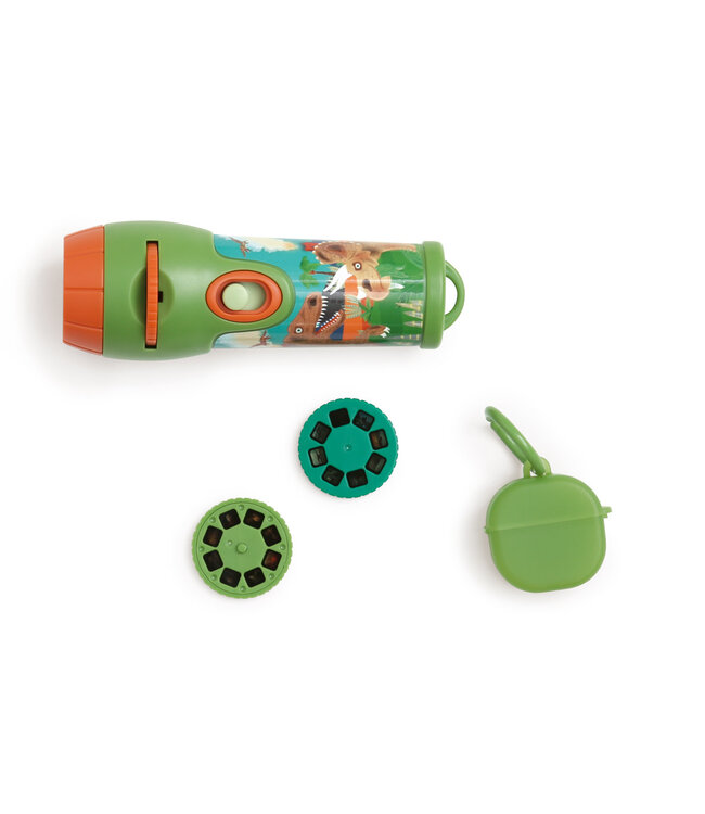 Scratch Scratch - Classics: PROJECTOR & ZAKLAMP / DINO diam.4x12cm, met 3 verwisselbare schijfjes, 8 foto's per schijfje, in kleine opbergdoos, werkt met 2 AA batterijen (niet inbegrepen), in doos, 3+