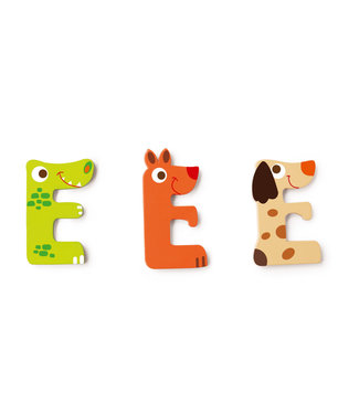 Scratch Scratch - Houten Letter: LETTER 'E', 3 modellen gemengd, 3 zelfklevende stickers inbegrepen, op kaart