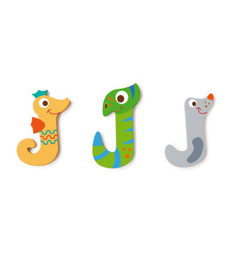 Scratch Scratch - Houten Letter: LETTER 'J', 3 modellen gemengd, 3 zelfklevende stickers inbegrepen, op kaart