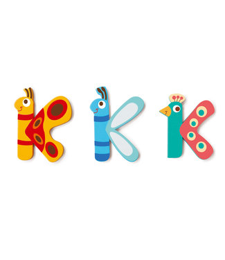 Scratch Scratch - Houten Letter: LETTER 'K', 3 modellen gemengd, 3 zelfklevende stickers inbegrepen, op kaart