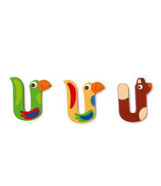 Scratch Scratch - Houten Letter: LETTER 'U', 3 modellen gemengd, 3 zelfklevende stickers inbegrepen, op kaart