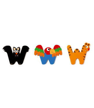 Scratch Scratch - Houten Letter: LETTER 'W', 3 modellen gemengd, 3 zelfklevende stickers inbegrepen, op kaart