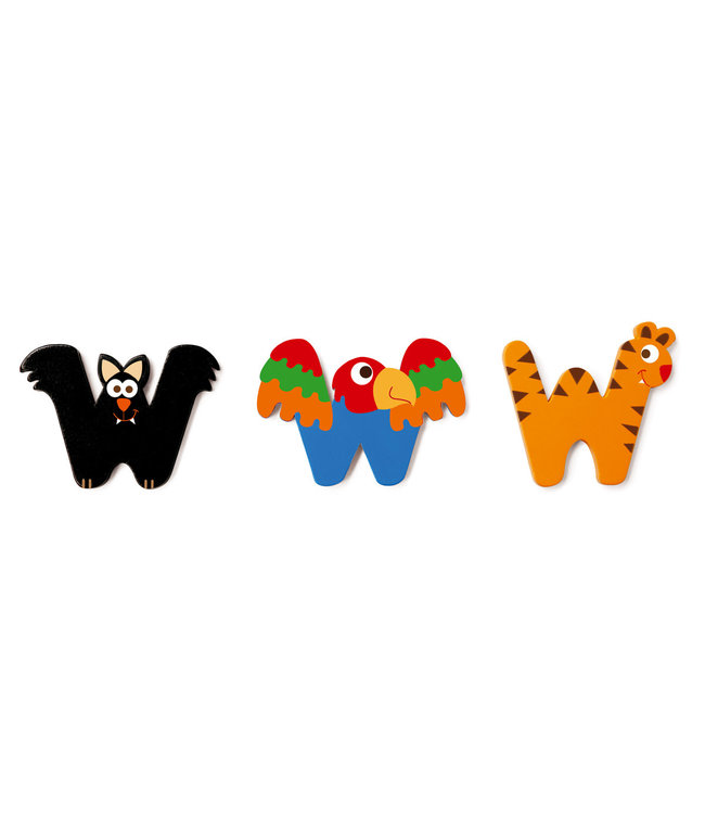 Scratch Scratch - Houten Letter: LETTER 'W', 3 modellen gemengd, 3 zelfklevende stickers inbegrepen, op kaart