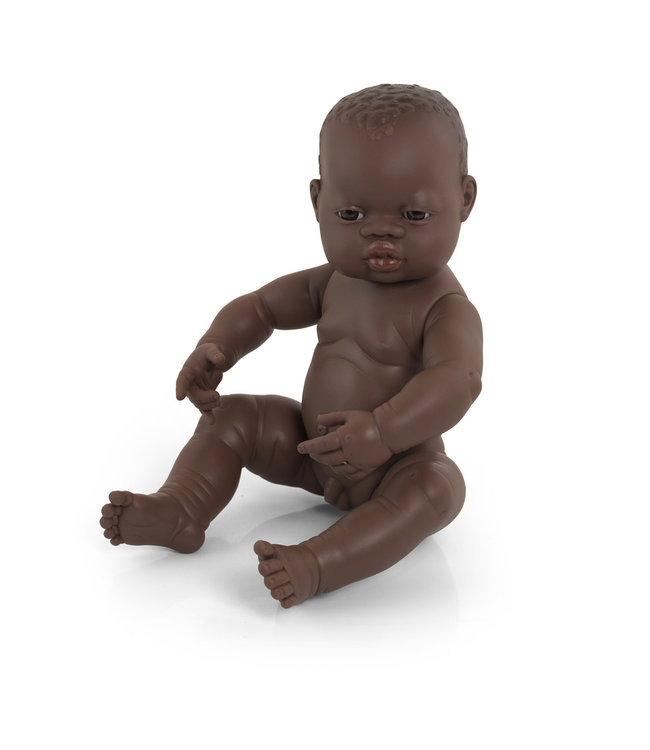 Miniland Miniland - BABYPOP AFRIKAANSE JONGEN 40cm, met vanillegeur, waterdicht,  anatomisch correct, in vinyl. Made in Spain, 10m+