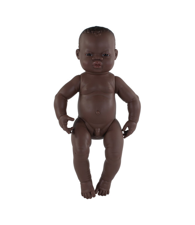 Miniland Miniland - BABYPOP AFRIKAANSE JONGEN 40cm, met vanillegeur, waterdicht,  anatomisch correct, in vinyl. Made in Spain, 10m+