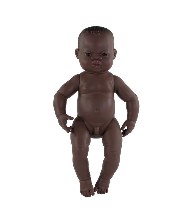 Miniland Miniland - BABYPOP AFRIKAANSE JONGEN 40cm, met vanillegeur, waterdicht,  anatomisch correct, in vinyl. Made in Spain, 10m+