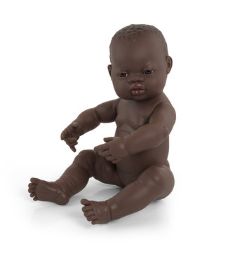 Miniland Miniland - BABYPOP AFRIKAANS MEISJE 40cm, met vanillegeur, waterdicht,  anatomisch correct, in vinyl. Made in Spain, 10m+