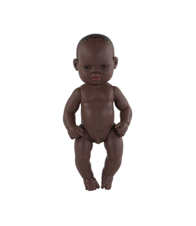 Miniland Miniland - BABYPOP AFRIKAANSE JONGEN 32cm, met vanillegeur, waterdicht, anatomisch correct, in vinyl. Made in Spain, 10m+