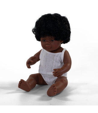 Miniland Miniland - POP AFRO-AMERIKAANS MEISJE 38cm, met vanillegeur, waterdicht,  anatomisch correct, in vinyl, in geschenkdoos. Made in ES, 10m+