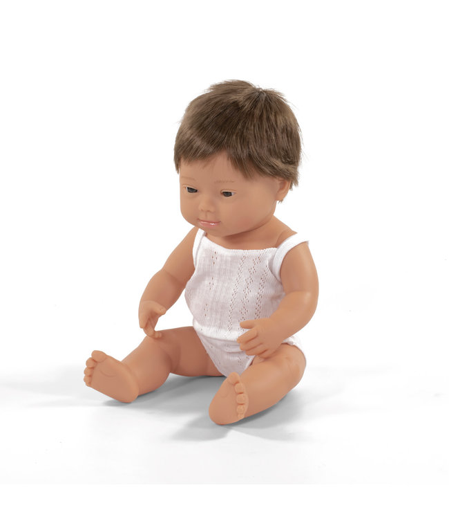 Miniland Miniland - POP EUROPESE JONGEN met DOWN SYNDROOM 38cm, met vanillegeur,  waterdicht, anatomisch correct, in vinyl, in geschenkdoos. Made in Spain,